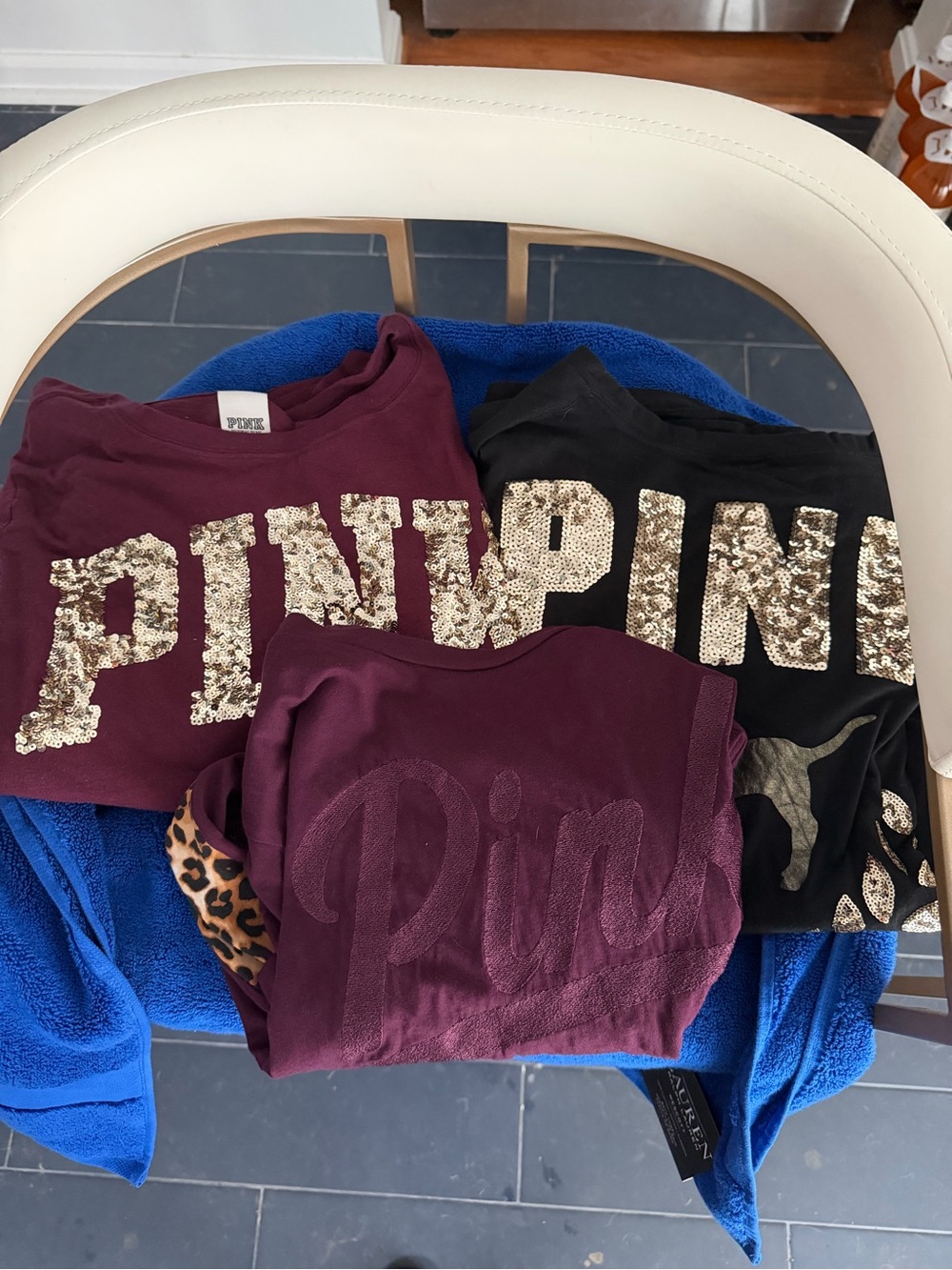 PINK Victoria's Secret Women’s Sequin Logo Tees in Burgundy & Black